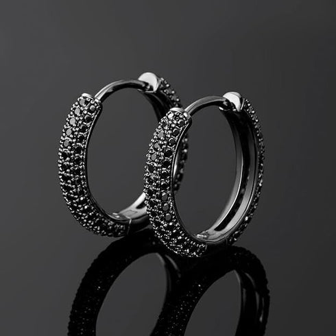 Fully Iced Rhodium Plated Pave 3D Black CZ Honey Comb Men & Women Hoop Earring